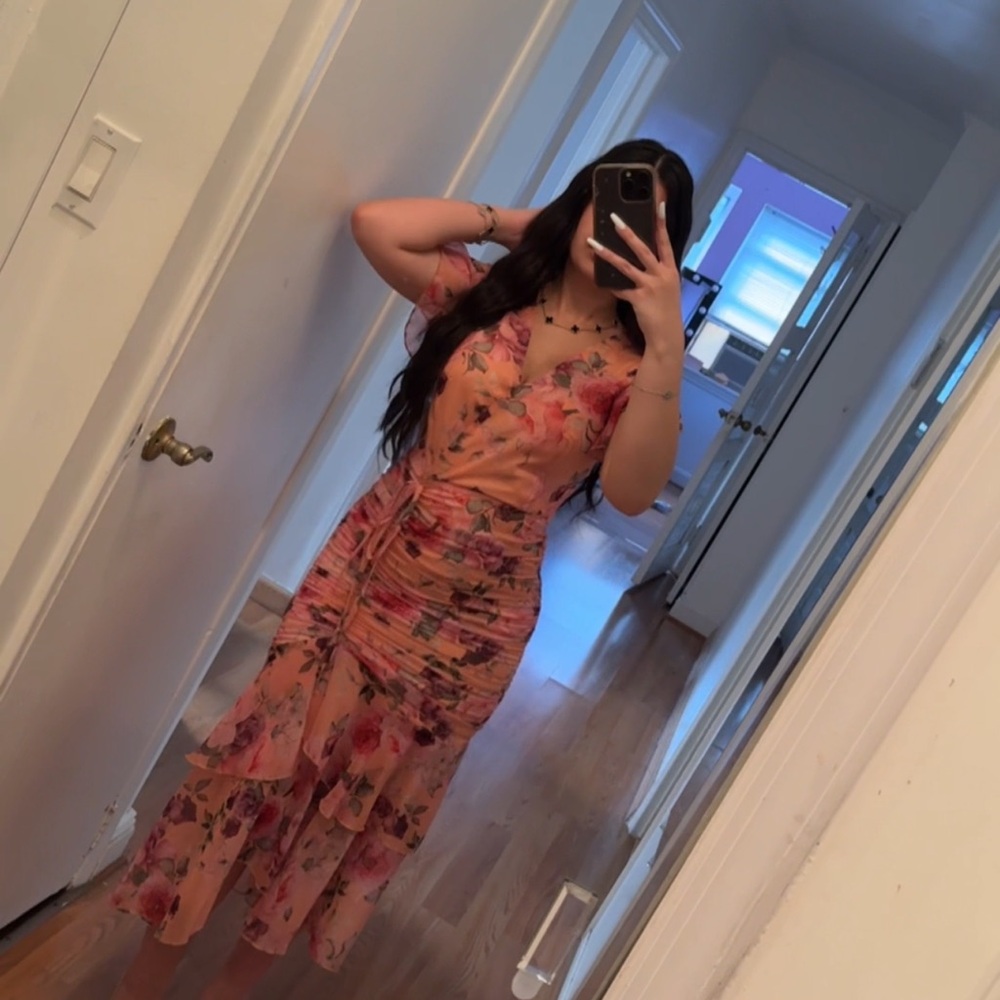 Floral Pink/orange Ruffle Dress size small